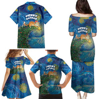 Merry Catmas Family Matching Puletasi and Hawaiian Shirt Cat Hanging On Xmas Tree - Wonder Print Shop