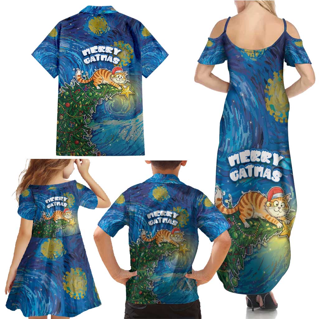 Merry Catmas Family Matching Summer Maxi Dress and Hawaiian Shirt Cat Hanging On Xmas Tree - Wonder Print Shop