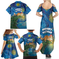 Merry Catmas Family Matching Summer Maxi Dress and Hawaiian Shirt Cat Hanging On Xmas Tree - Wonder Print Shop