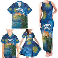 Merry Catmas Family Matching Tank Maxi Dress and Hawaiian Shirt Cat Hanging On Xmas Tree - Wonder Print Shop