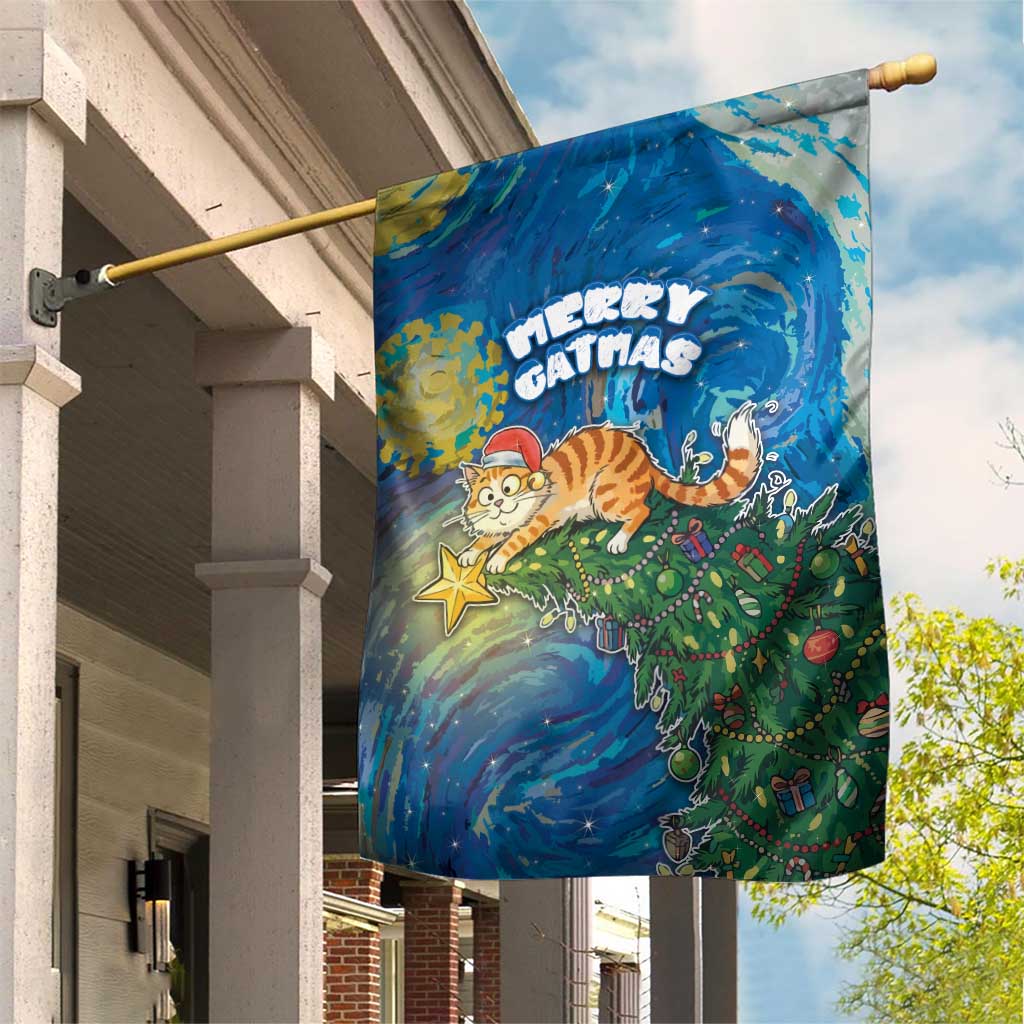 Merry Catmas Garden Flag Cat Hanging On Xmas Tree - Wonder Print Shop