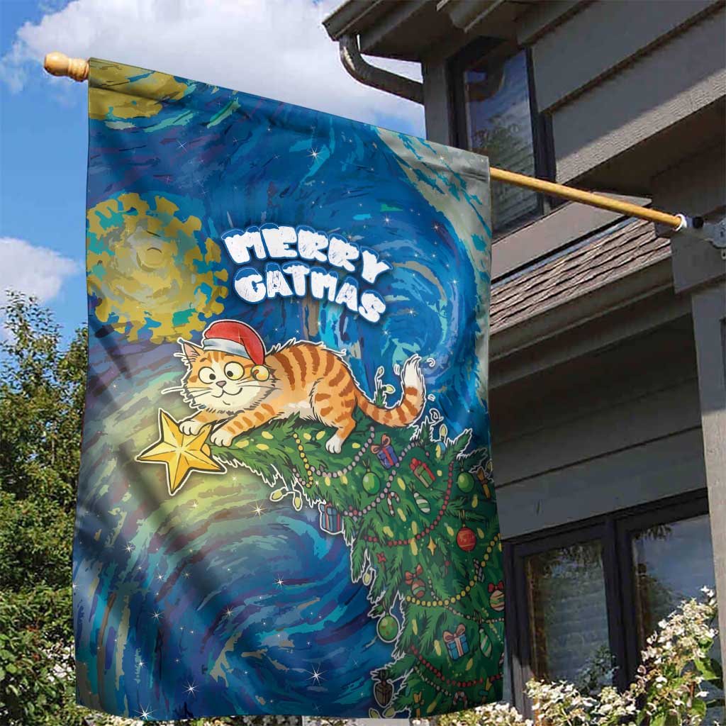 Merry Catmas Garden Flag Cat Hanging On Xmas Tree - Wonder Print Shop