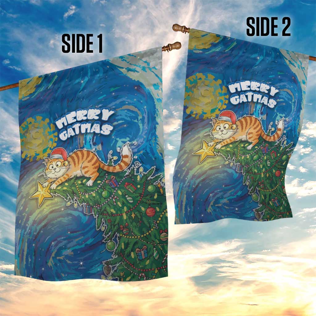 Merry Catmas Garden Flag Cat Hanging On Xmas Tree - Wonder Print Shop