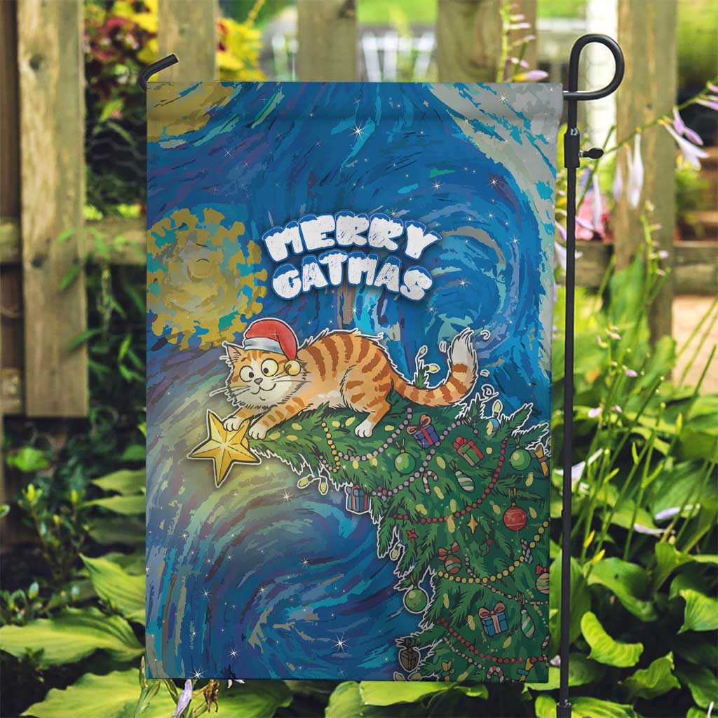 Merry Catmas Garden Flag Cat Hanging On Xmas Tree - Wonder Print Shop