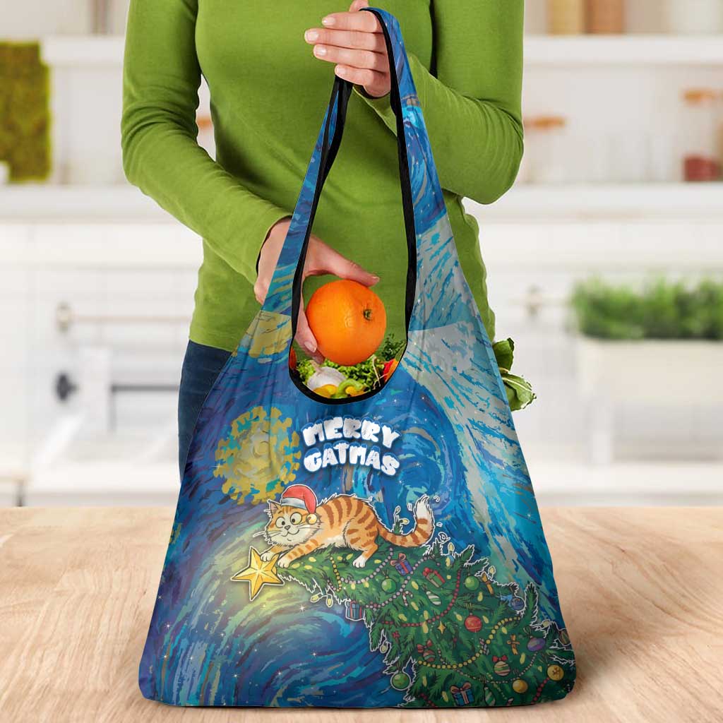 Merry Catmas Grocery Bag Cat Hanging On Xmas Tree - Wonder Print Shop