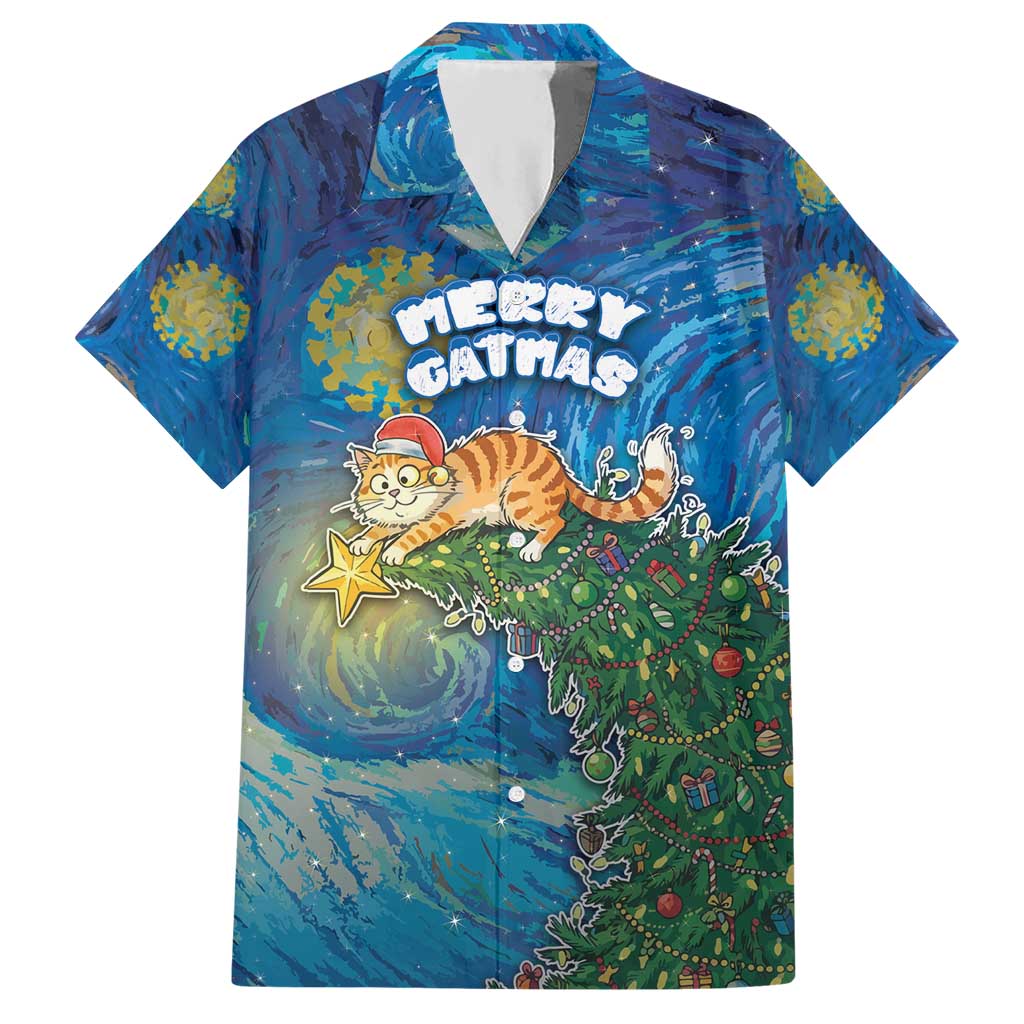 Merry Catmas Hawaiian Shirt Cat Hanging On Xmas Tree - Wonder Print Shop
