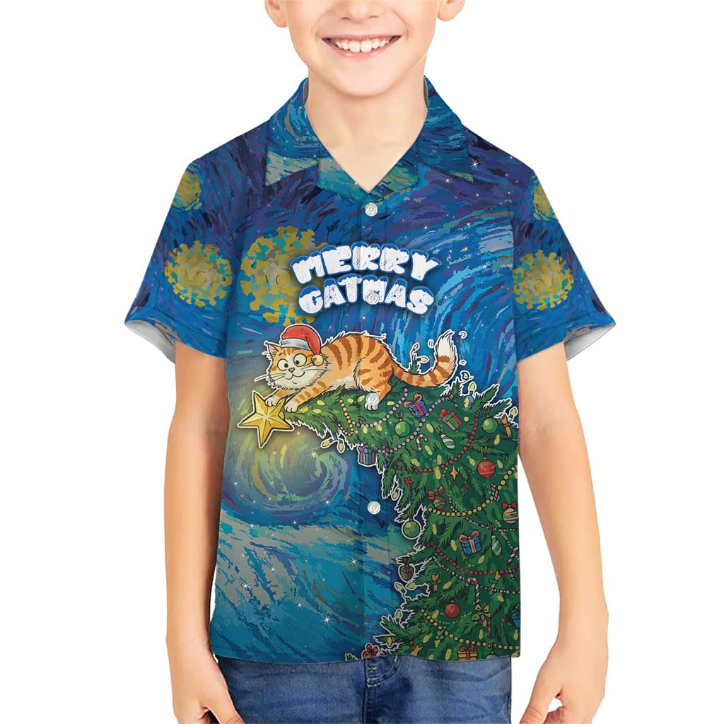 Merry Catmas Hawaiian Shirt Cat Hanging On Xmas Tree - Wonder Print Shop