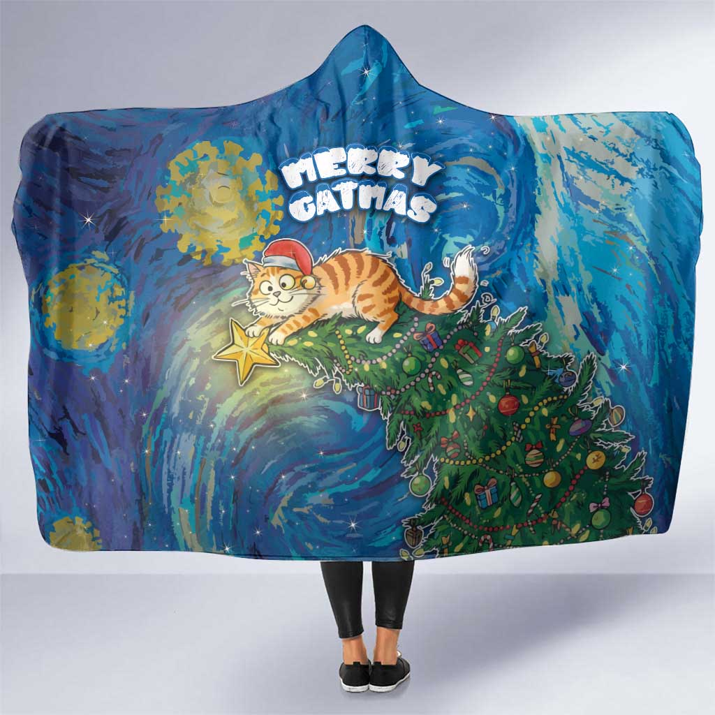 Merry Catmas Hooded Blanket Cat Hanging On Xmas Tree - Wonder Print Shop