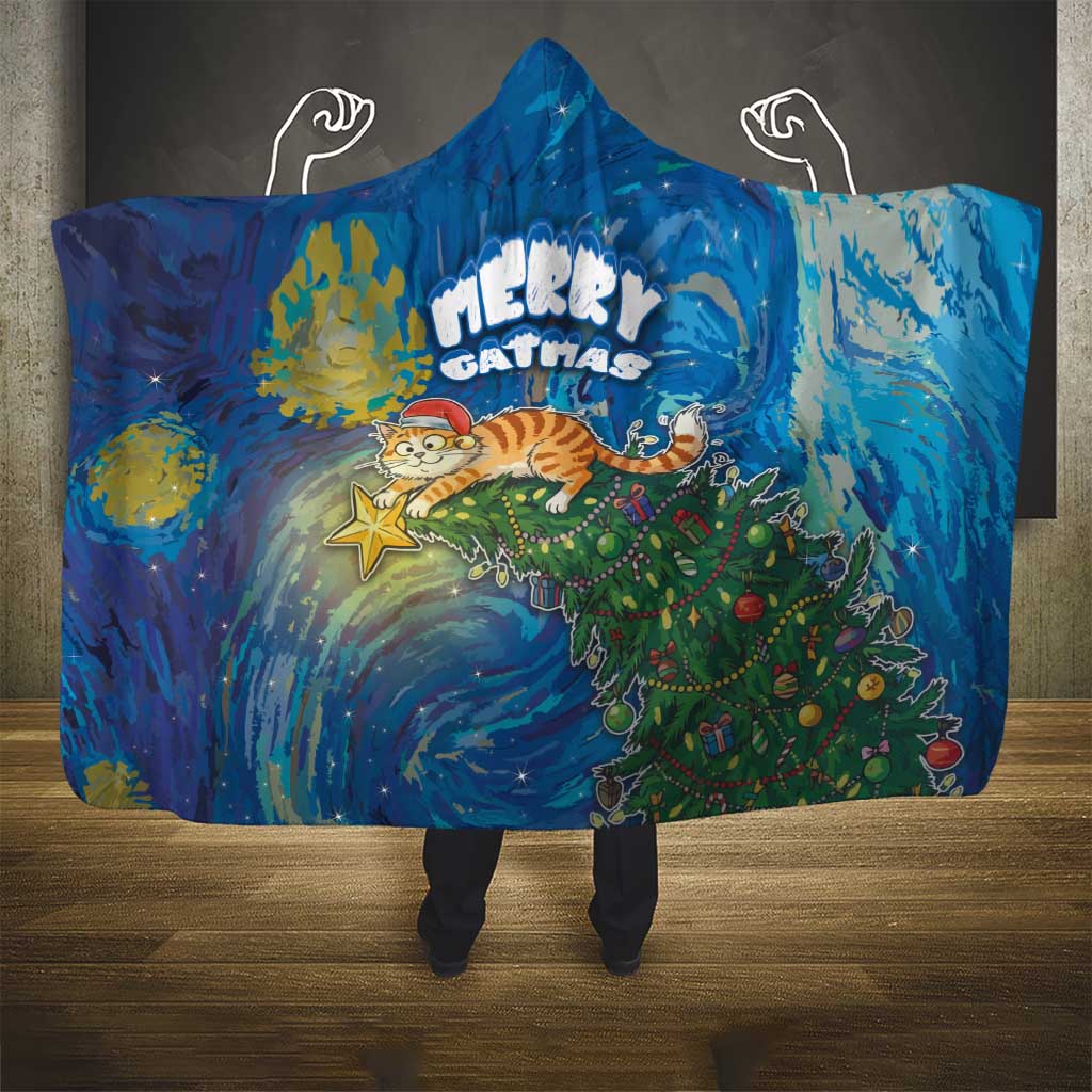 Merry Catmas Hooded Blanket Cat Hanging On Xmas Tree - Wonder Print Shop