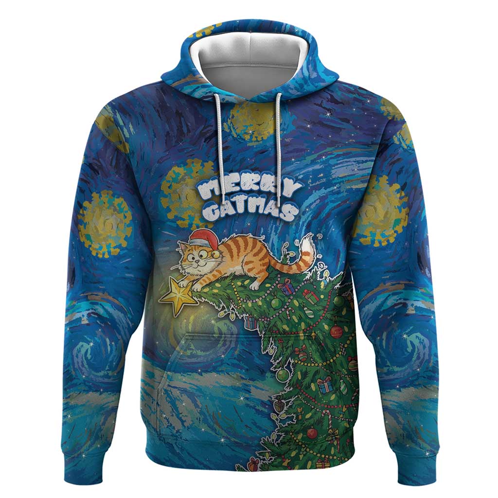 Merry Catmas Hoodie Cat Hanging On Xmas Tree - Wonder Print Shop