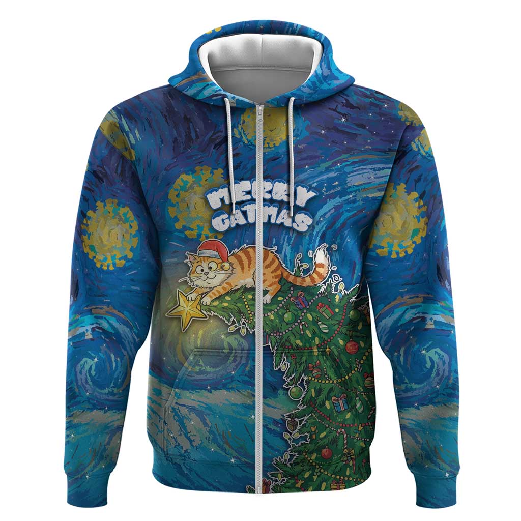 Merry Catmas Hoodie Cat Hanging On Xmas Tree - Wonder Print Shop