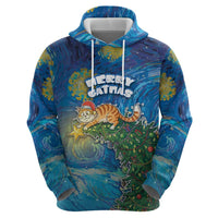 Merry Catmas Hoodie Cat Hanging On Xmas Tree - Wonder Print Shop
