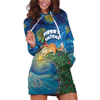 Merry Catmas Hoodie Dress Cat Hanging On Xmas Tree - Wonder Print Shop