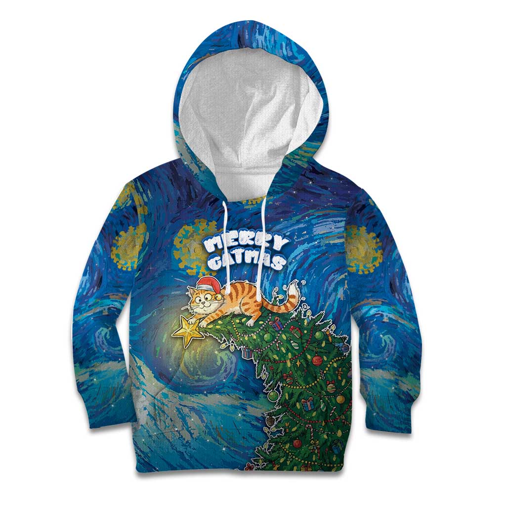 Merry Catmas Kid Hoodie Cat Hanging On Xmas Tree - Wonder Print Shop