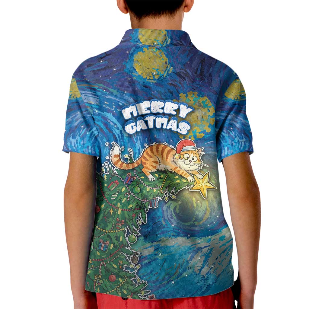 Merry Catmas Kid Polo Shirt Cat Hanging On Xmas Tree - Wonder Print Shop