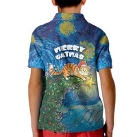 Merry Catmas Kid Polo Shirt Cat Hanging On Xmas Tree - Wonder Print Shop