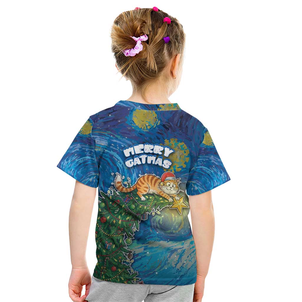 Merry Catmas Kid T Shirt Cat Hanging On Xmas Tree - Wonder Print Shop