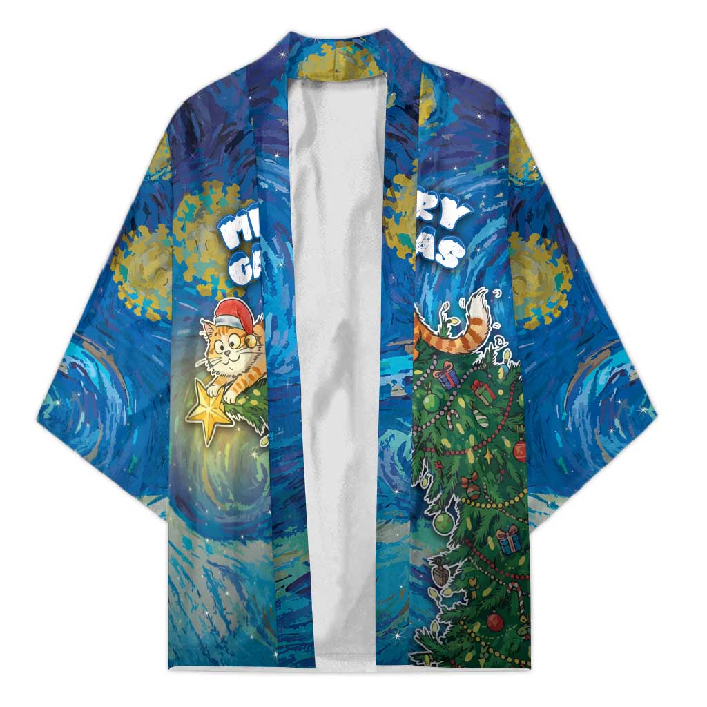 Merry Catmas Kimono Cat Hanging On Xmas Tree - Wonder Print Shop