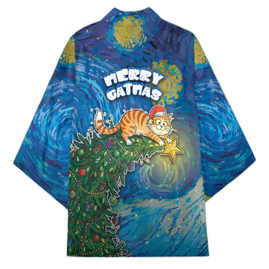 Merry Catmas Kimono Cat Hanging On Xmas Tree - Wonder Print Shop