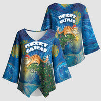 Merry Catmas Kimono Sleeve Blouse Cat Hanging On Xmas Tree - Wonder Print Shop