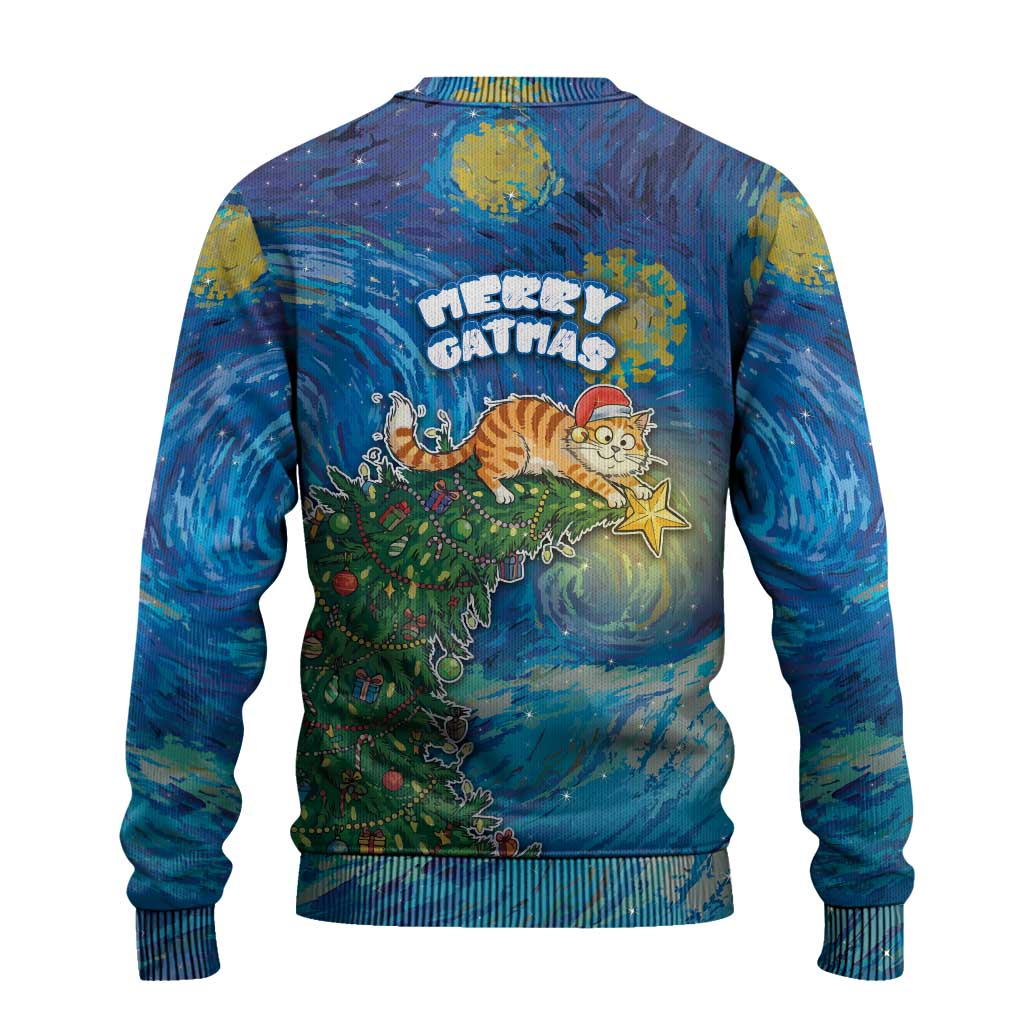 Merry Catmas Ugly Christmas Sweater Cat Hanging On Xmas Tree - Wonder Print Shop