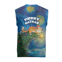Merry Catmas Christmas Knitted V-Neck Vest Cat Hanging On Xmas Tree - Wonder Print Shop