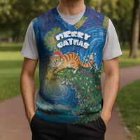 Merry Catmas Christmas Knitted V-Neck Vest Cat Hanging On Xmas Tree - Wonder Print Shop