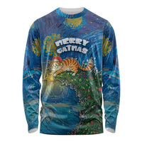 Merry Catmas Long Sleeve Shirt Cat Hanging On Xmas Tree - Wonder Print Shop