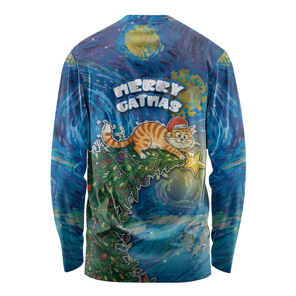 Merry Catmas Long Sleeve Shirt Cat Hanging On Xmas Tree - Wonder Print Shop