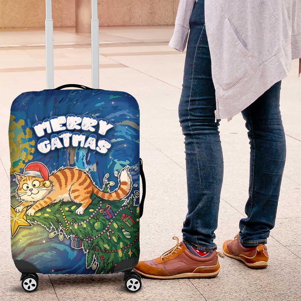 Merry Catmas Luggage Cover Cat Hanging On Xmas Tree - Wonder Print Shop
