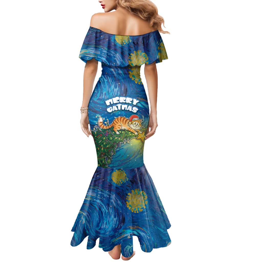 Merry Catmas Mermaid Dress Cat Hanging On Xmas Tree - Wonder Print Shop