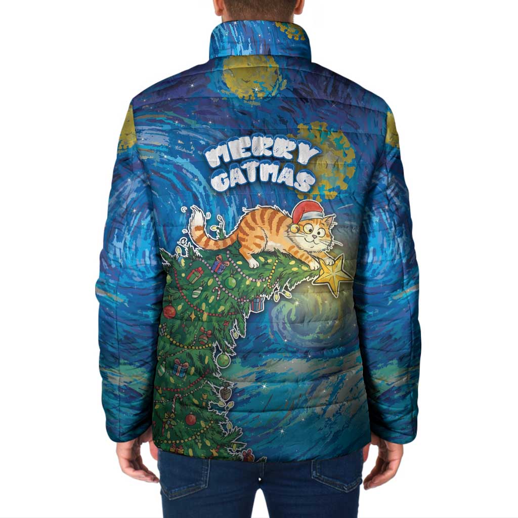 Merry Catmas Padded Jacket Cat Hanging On Xmas Tree - Wonder Print Shop
