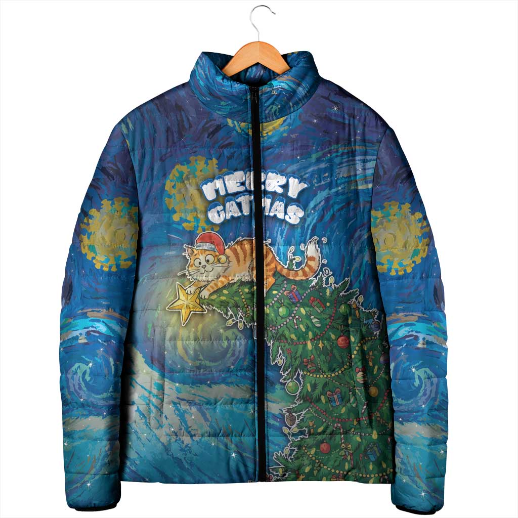 Merry Catmas Padded Jacket Cat Hanging On Xmas Tree - Wonder Print Shop