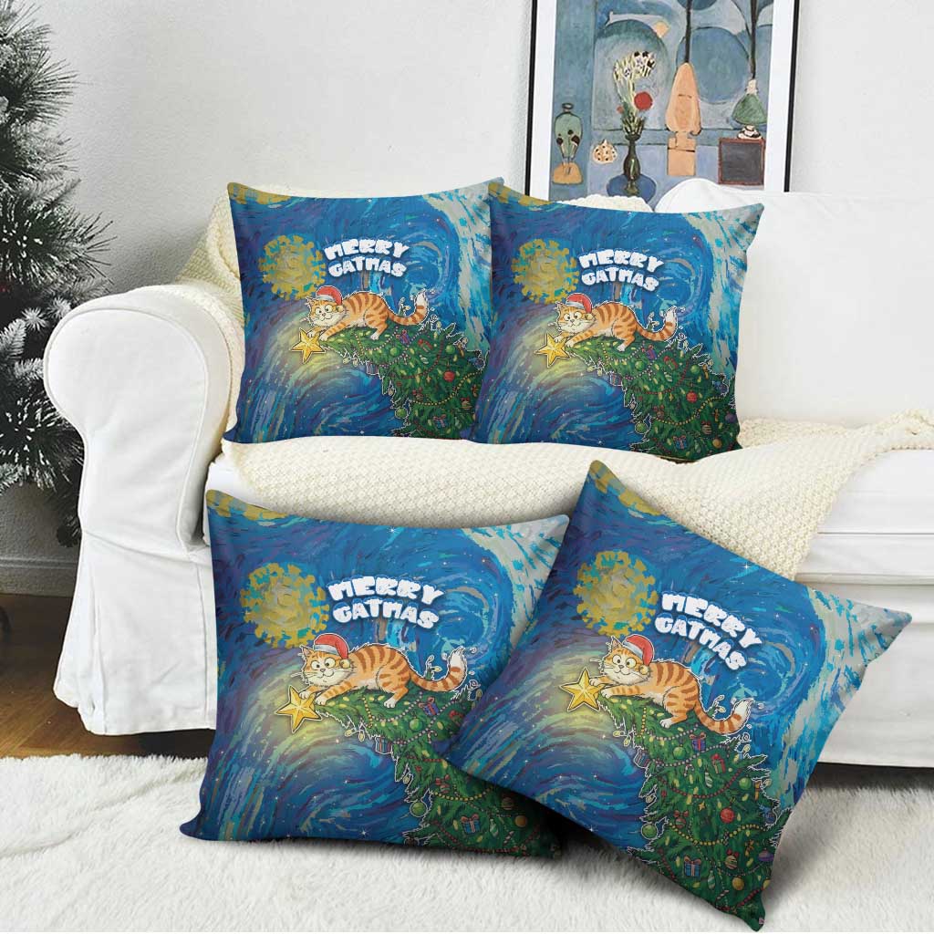 Merry Catmas Pillow Cover Cat Hanging On Xmas Tree - Wonder Print Shop