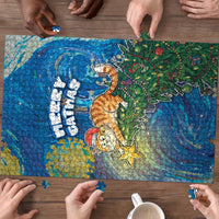 Merry Catmas Puzzle Cat Hanging On Xmas Tree - Wonder Print Shop