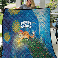 Merry Catmas Quilt Cat Hanging On Xmas Tree - Wonder Print Shop