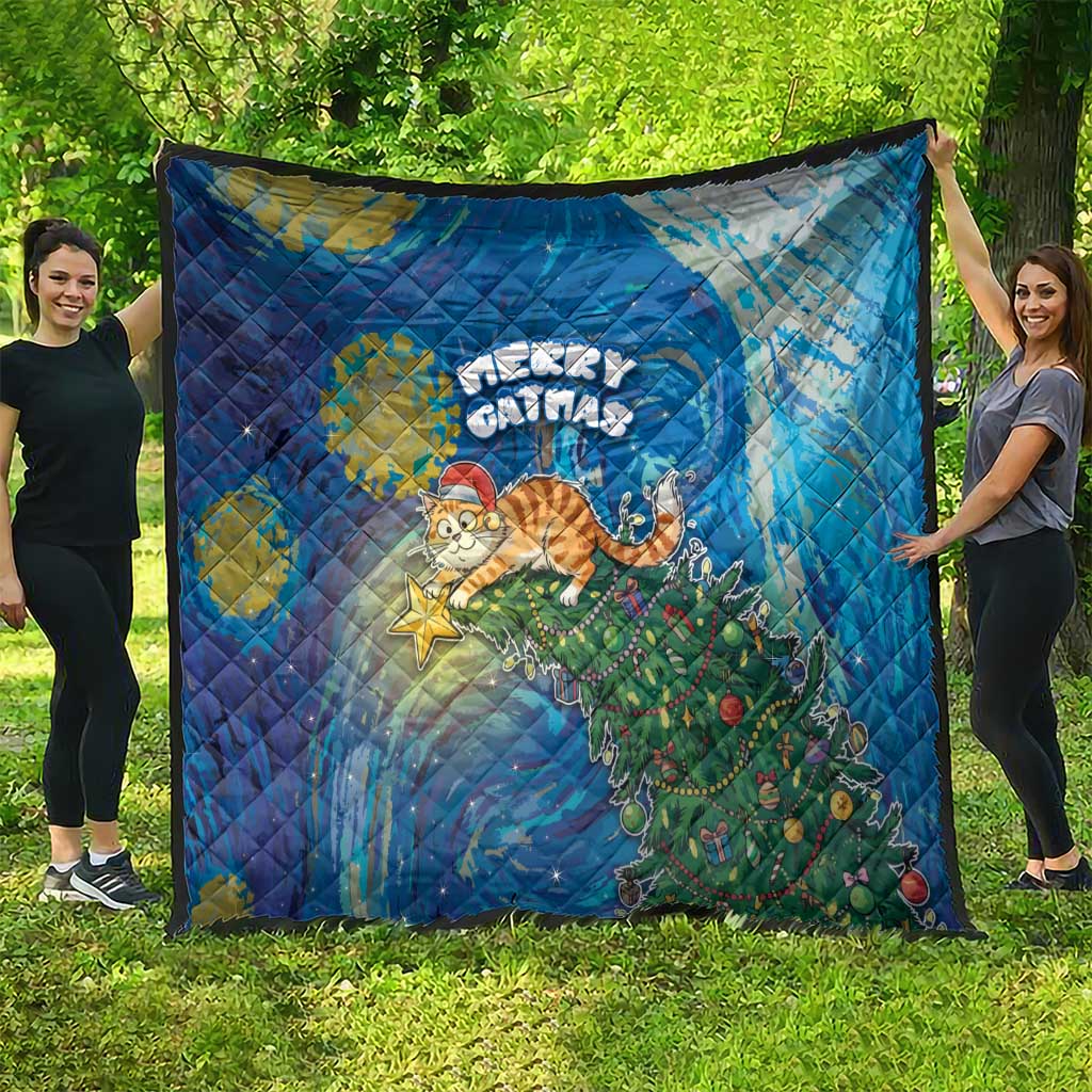 Merry Catmas Quilt Cat Hanging On Xmas Tree - Wonder Print Shop