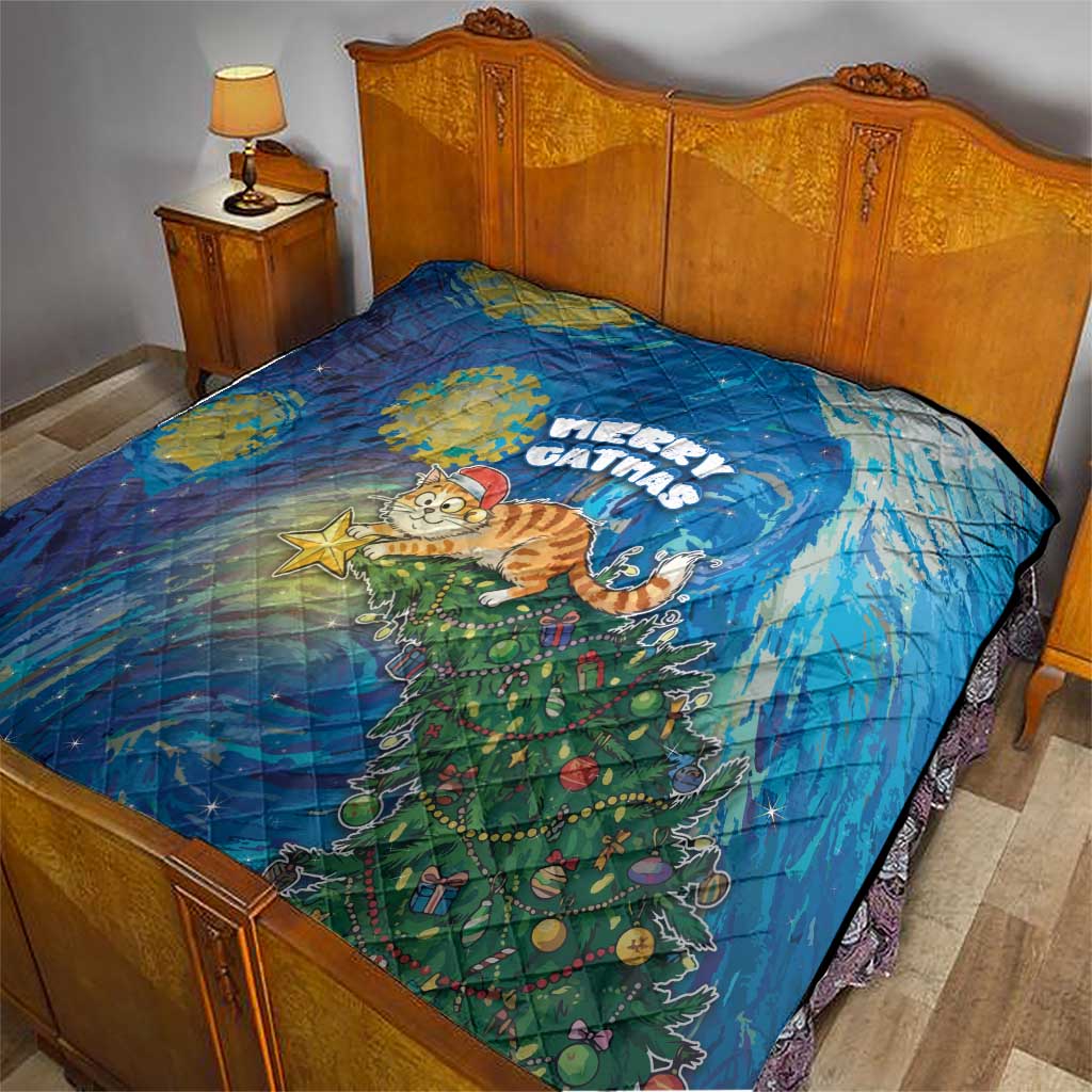 Merry Catmas Quilt Cat Hanging On Xmas Tree - Wonder Print Shop