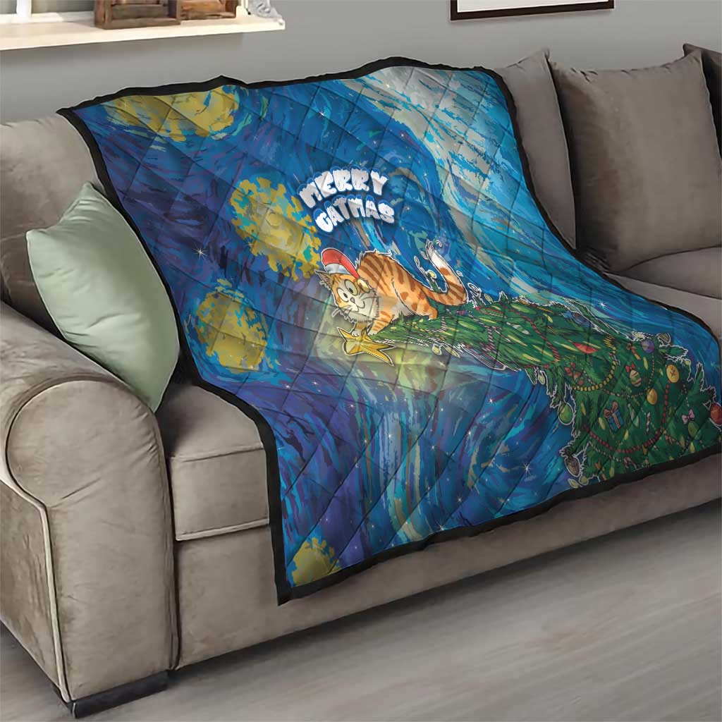 Merry Catmas Quilt Cat Hanging On Xmas Tree - Wonder Print Shop