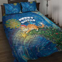 Merry Catmas Quilt Bed Set Cat Hanging On Xmas Tree - Wonder Print Shop
