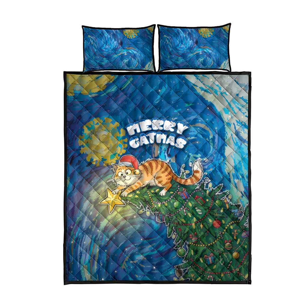 Merry Catmas Quilt Bed Set Cat Hanging On Xmas Tree - Wonder Print Shop
