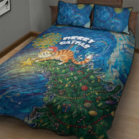 Merry Catmas Quilt Bed Set Cat Hanging On Xmas Tree - Wonder Print Shop