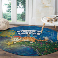 Merry Catmas Round Carpet Cat Hanging On Xmas Tree - Wonder Print Shop