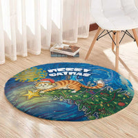 Merry Catmas Round Carpet Cat Hanging On Xmas Tree - Wonder Print Shop