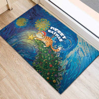 Merry Catmas Rubber Doormat Cat Hanging On Xmas Tree - Wonder Print Shop