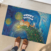 Merry Catmas Rubber Doormat Cat Hanging On Xmas Tree - Wonder Print Shop