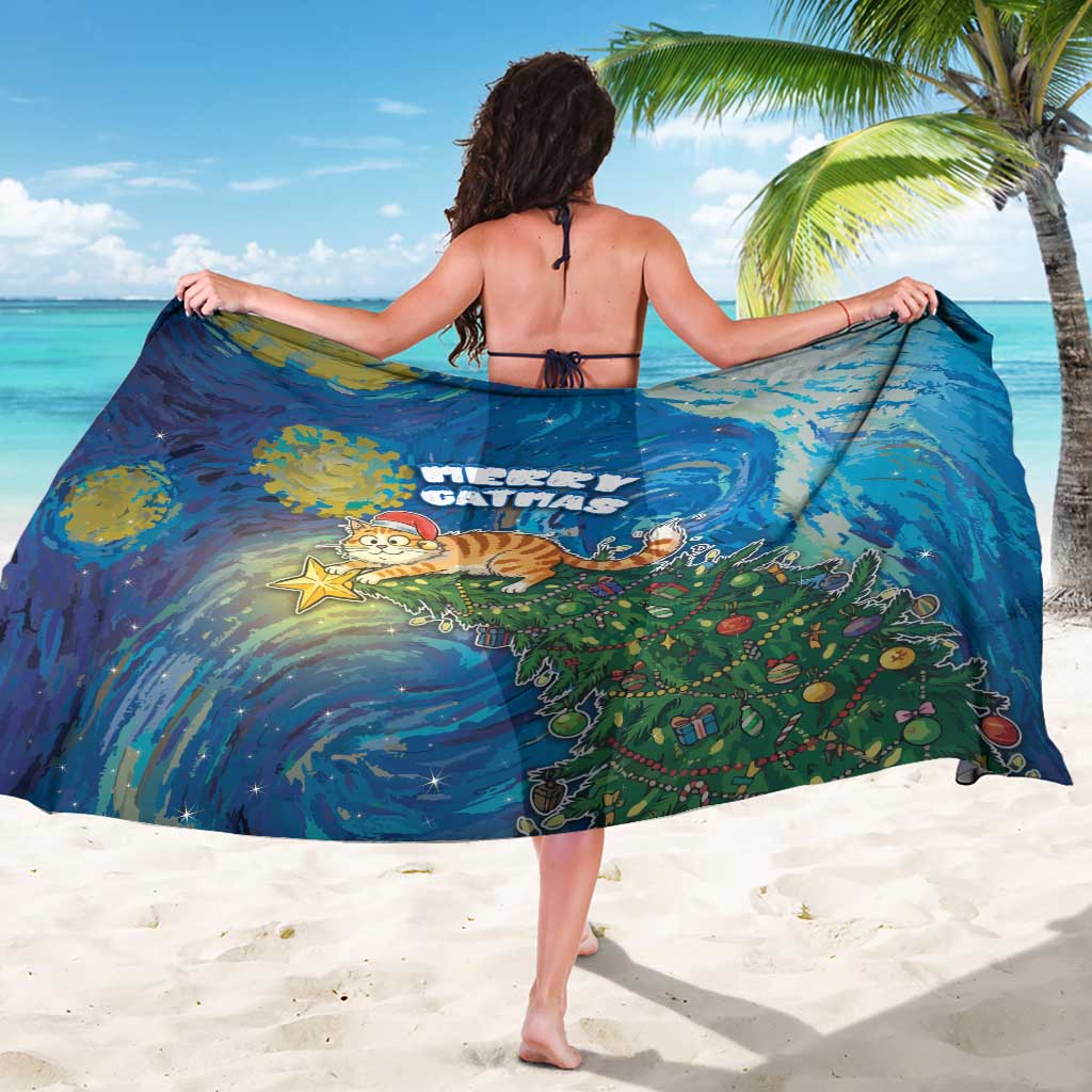 Merry Catmas Sarong Cat Hanging On Xmas Tree - Wonder Print Shop