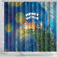 Merry Catmas Shower Curtain Cat Hanging On Xmas Tree - Wonder Print Shop