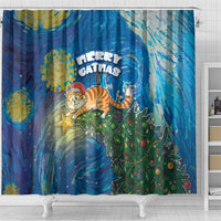 Merry Catmas Shower Curtain Cat Hanging On Xmas Tree - Wonder Print Shop