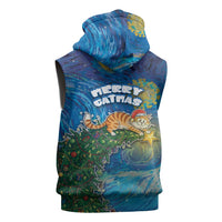 Merry Catmas Sleeveless Zip Hoodie Cat Hanging On Xmas Tree - Wonder Print Shop
